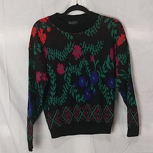 Vintage TEASERS knit floral crew neck sweater M